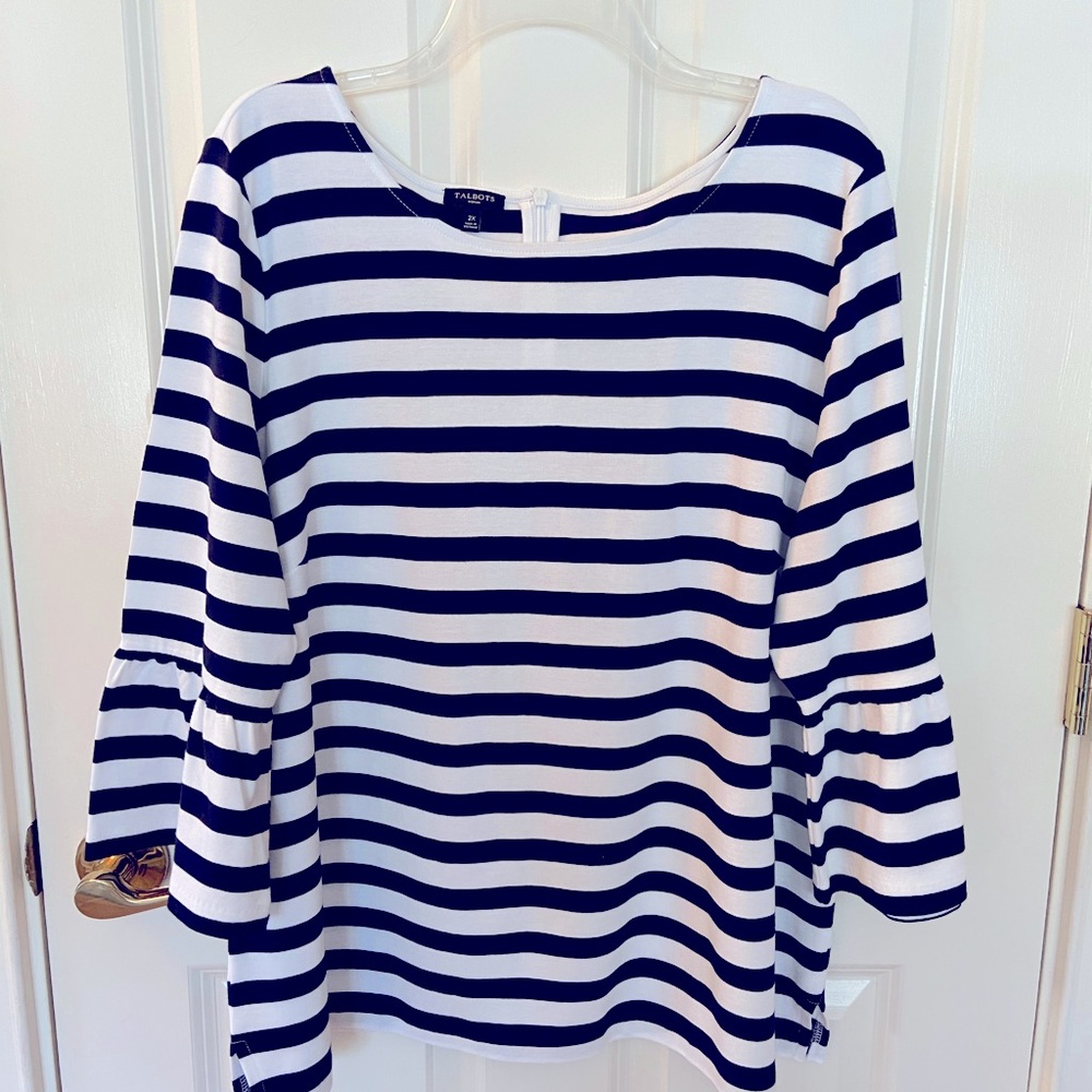 Talbots Navy and White Striped Knit Top